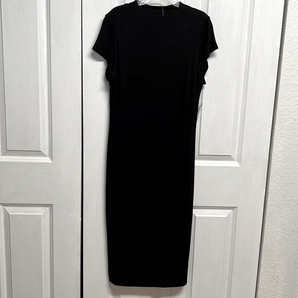 Shine Star Black Cap Sleeve Midi Body Con Dress Size M NWT